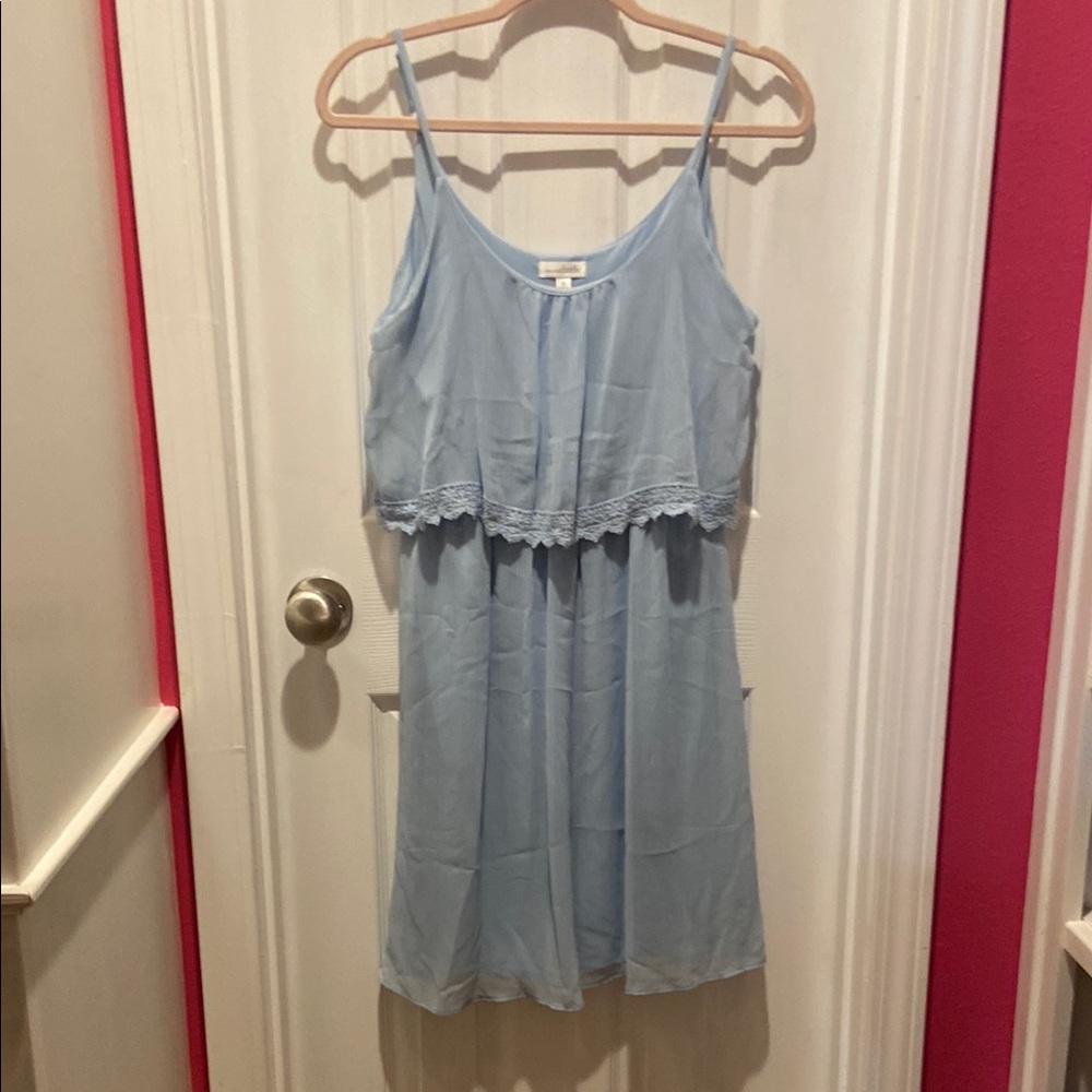 Charming Charlie Pastel Baby Blue Spaghetti Strap Lace Edge Dress